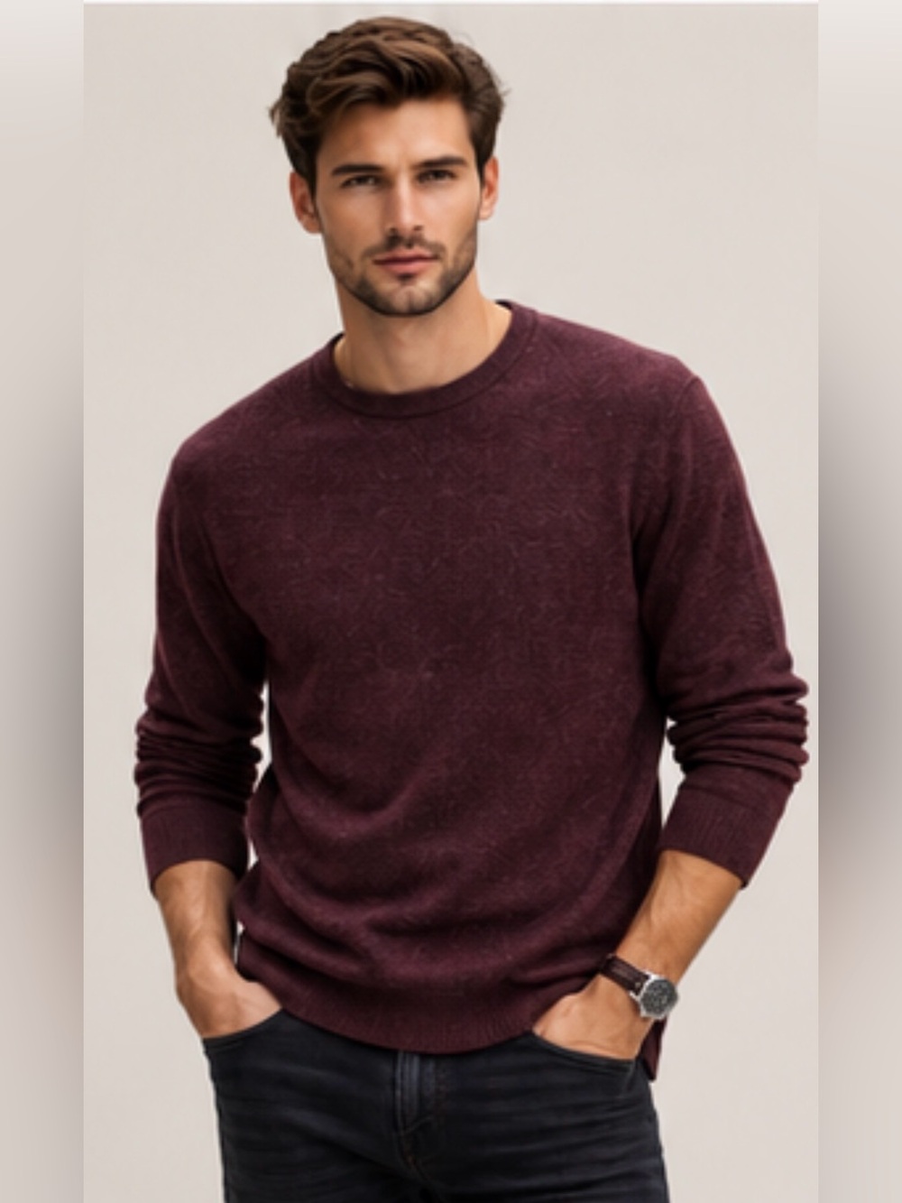 Banana Republic XL Soft Cotton Crewneck Sweater Burgundy Minimal Quiet Luxury